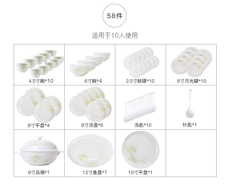 华光骨瓷国瓷釉中彩套装餐具32头/46头白玉兰礼盒装详情12