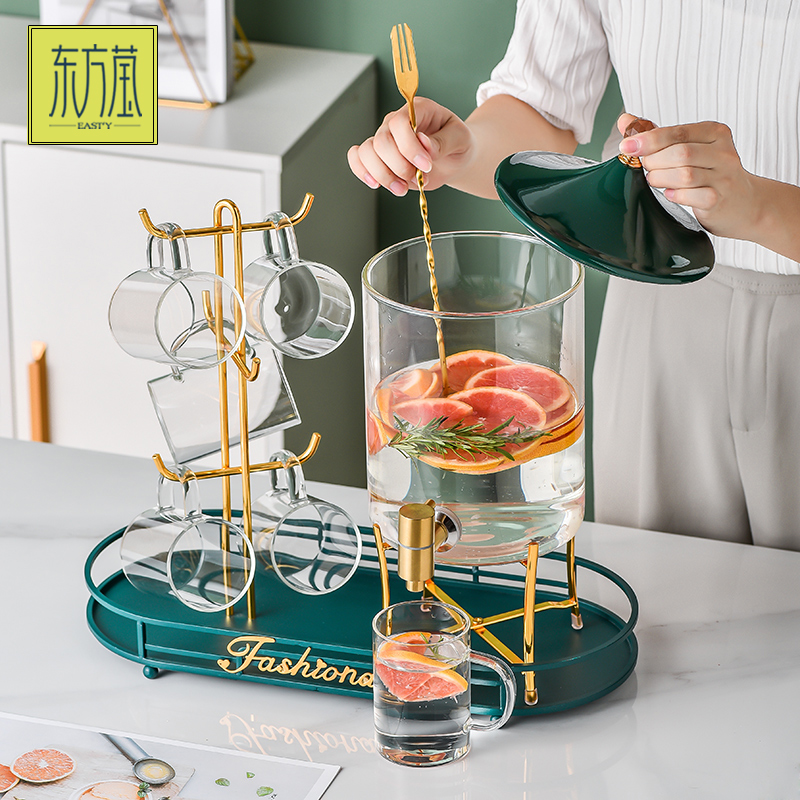 玻璃水具陶瓷水具轻奢高颜值高硼硅玻璃冷水壶带龙头家用大容量可乐桶饮料果汁桶耐高温凉水壶水杯套装礼品详情5