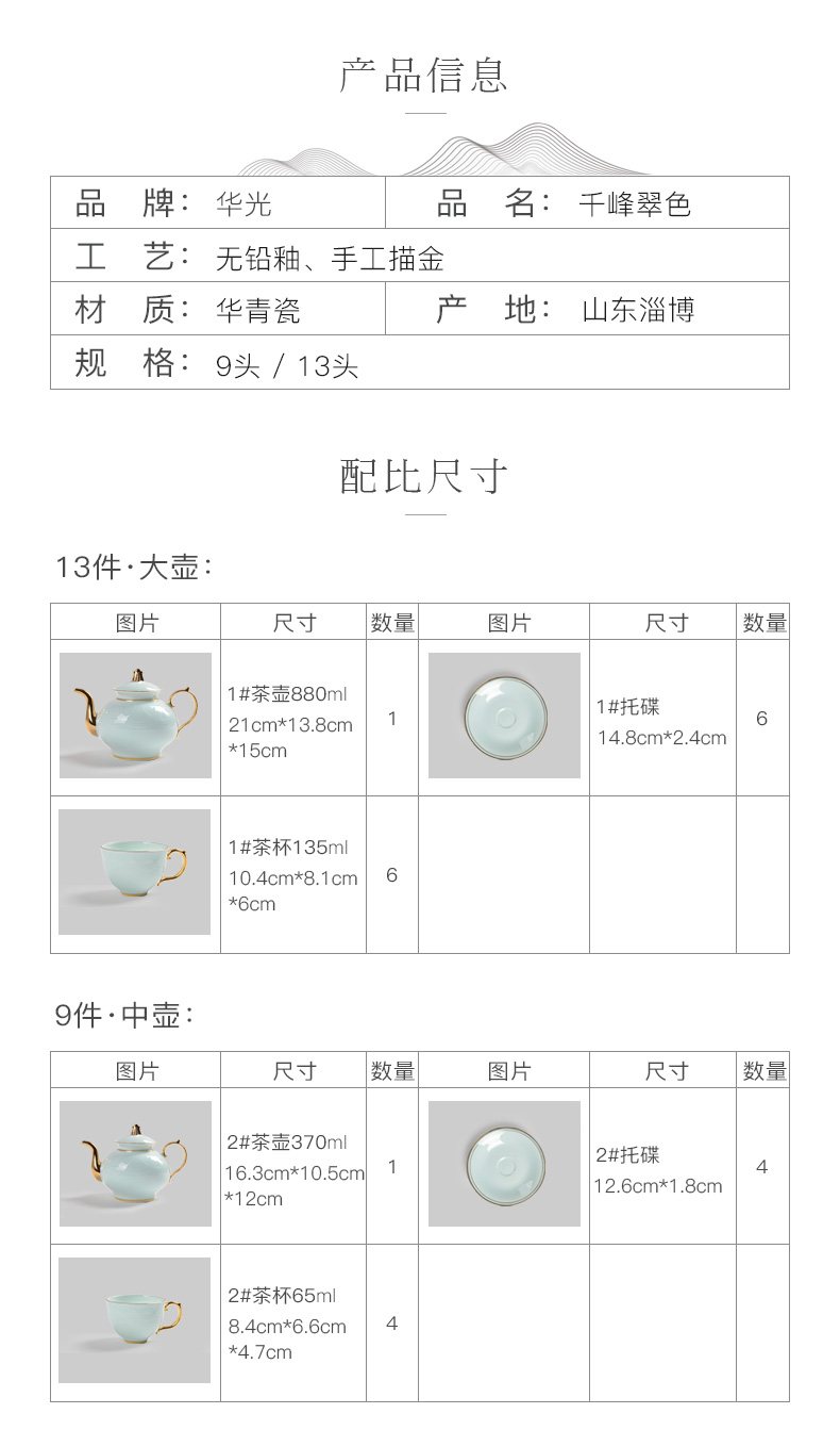 华光国瓷华青瓷茶具套装9头千峰翠色礼品盒详情9