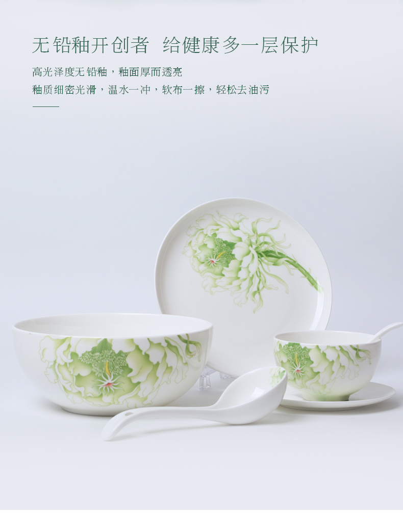 华光国瓷 骨瓷碗碟套装家用 餐具套装 釉中彩新中式礼盒 春色满园详情5