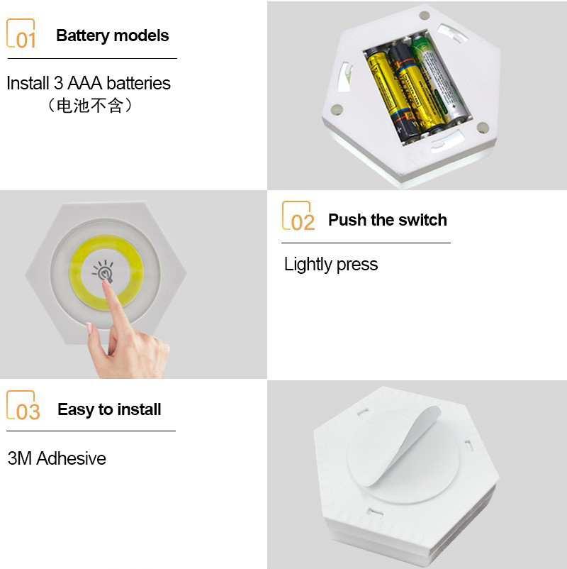 220722 COB control remoto hexagonal gabinete luz clap lámpara dormitorio cocina pasillo cabeza de cama luz de noche pequeña lámpara de noche 1 remolque 3led luz de noche pequeña pic 5