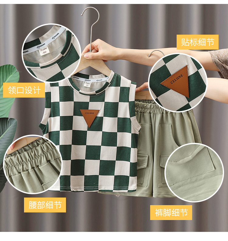 A two-piece sleeveless vest set for boys in summer is cool, stylish and trendy. It's a thin summer suit for young boys pic 6