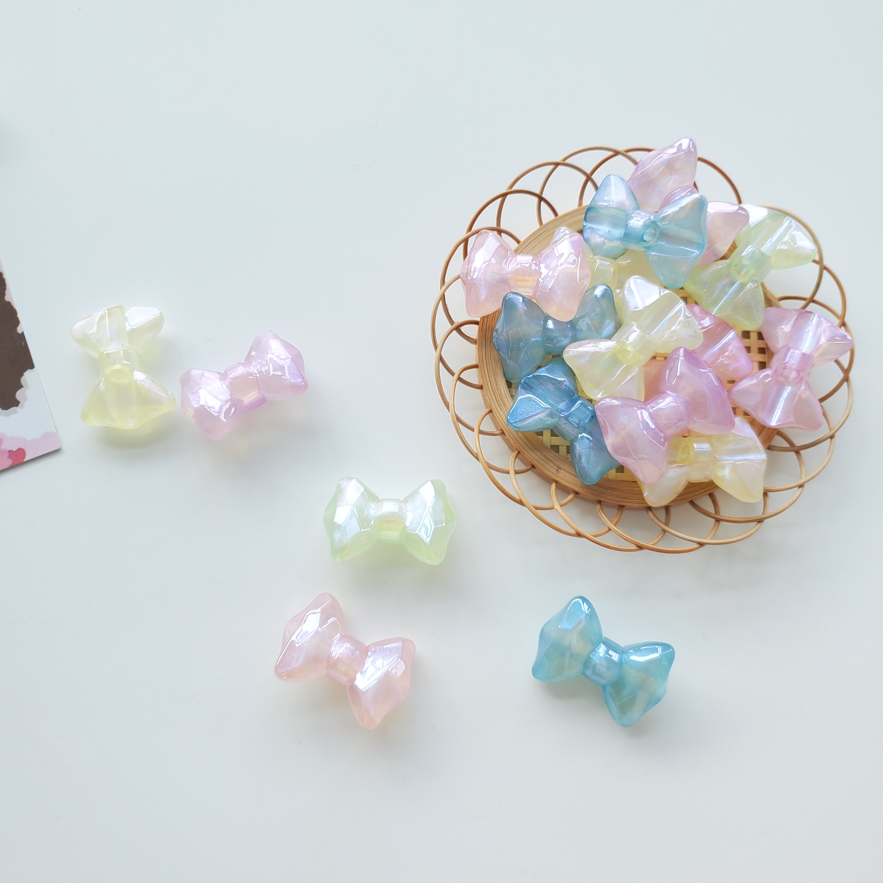 Chen Ming Accessories DIY Accessories Pearlescent Jelly Bean Acrylic beads Handmade 35mm back hole bow Accessory material whole pack Specification drawing