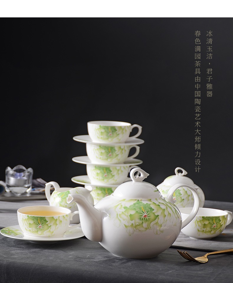 Huaguang National Porcelain Spring Full Garden Cup and Pot Set, Bone China Tea Set, Home Gift Box pic 3
