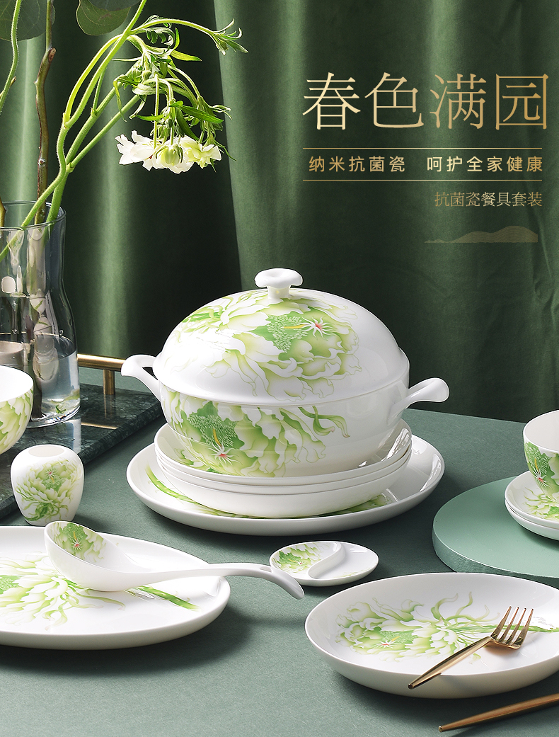华光国瓷 骨瓷碗碟套装家用 餐具套装 釉中彩新中式礼盒 春色满园详情1