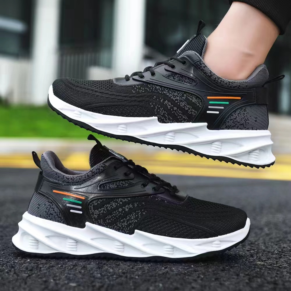 2022 foreign trade new summer men's sports shoes front lacing breathable fly woven round head spot blade bottom casual running shoes thumbnail