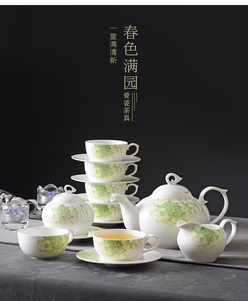 Huaguang National Porcelain Spring Full Garden Cup and Pot Set, Bone China Tea Set, Home Gift Box pic 1
