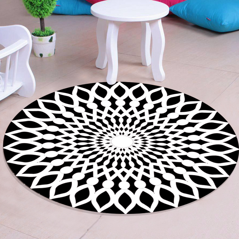 Qiansi cross-border black and white geometric vision circular carpet living room coffee table sofa blanket 3D stereo illusion vortex trap carpet thumbnail