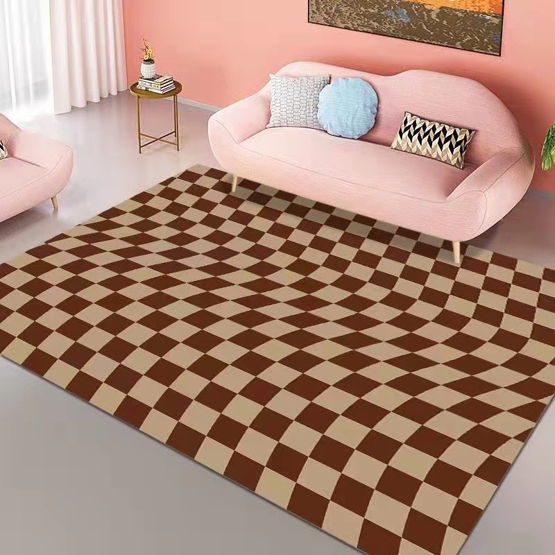 千思简约棋盘格毯家用客厅茶几地毯沙发卧室床边毯彩色格子地毯地垫详情7