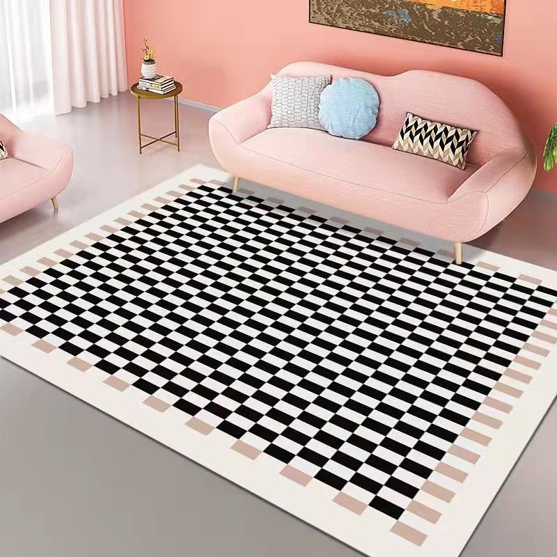 千思简约棋盘格毯家用客厅茶几地毯沙发卧室床边毯彩色格子地毯地垫详情2