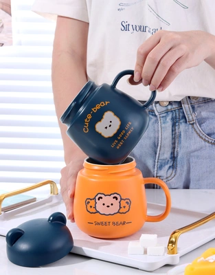 Ceramic Cup advertising Gift 1314 Pair of cups cartoon ceramic coffee cup creative hand gift mug logo thumbnail