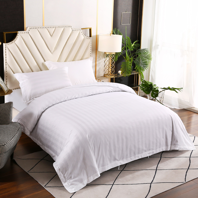 Hotel Shining 3 cm universal satin striped hotel linen bedding, pure white all-cotton Gongsatin jacquard bed set, four-piece quilt cover, bed sheet, soft and comfortable