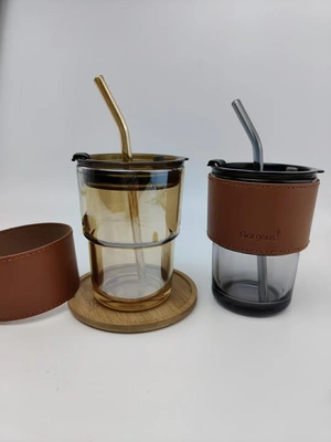 New net red cup Northern Lights creative bamboo festival cup straw glass coffee cup glass holster cup drink cup juice cup high appearance level wholesale thumbnail