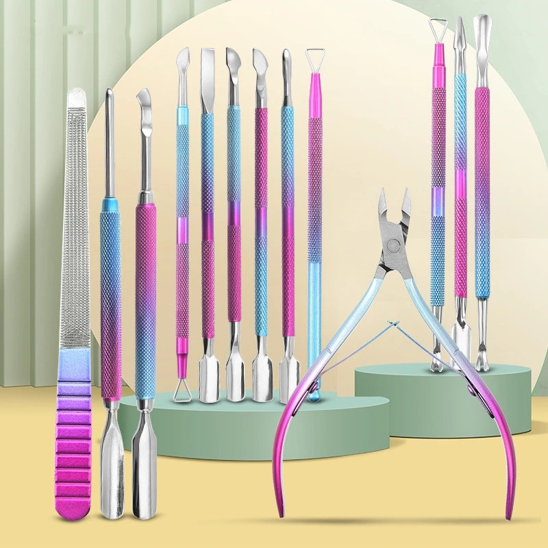 Stainless steel two-tone gradient steel planer nail polish remover dead skin fork dead skin scissors nail file manicure tools