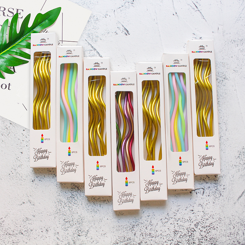 螺旋旋转金属色生日蛋糕派对曲线蜡烛糖果色聚会生日蜡烛详情2