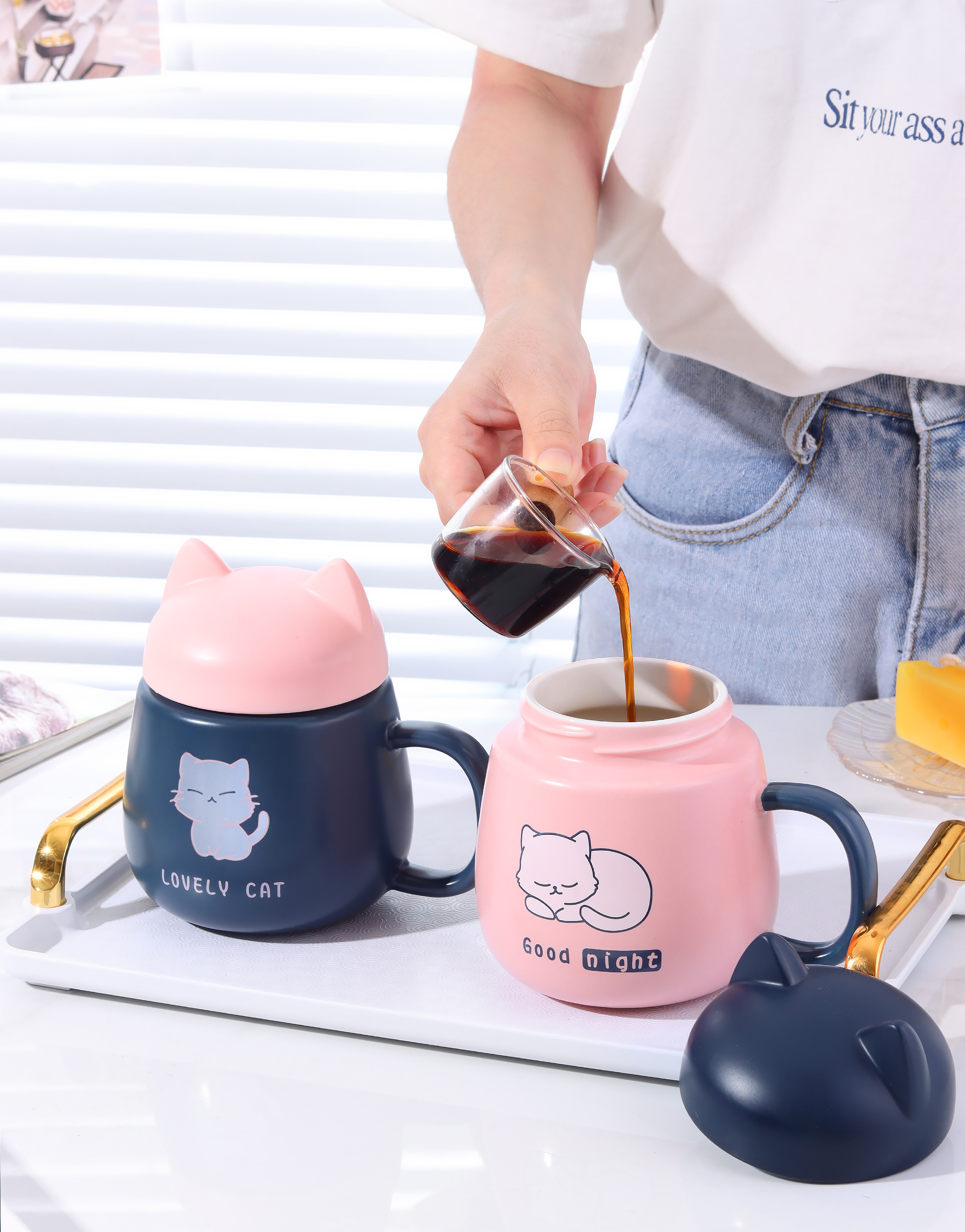 Nordic light luxury ceramic water set European domestic living room tea set drinking cup water cup kettle set