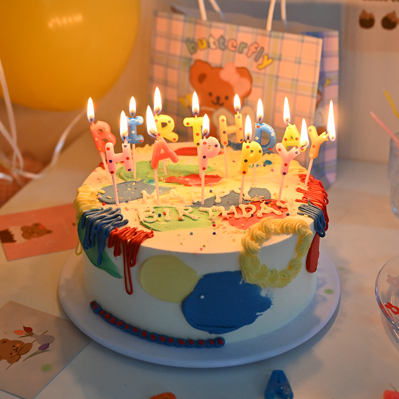 彩色HB生日蜡烛波点happy birthday蛋糕装饰生日快乐字母烘焙插件详情2