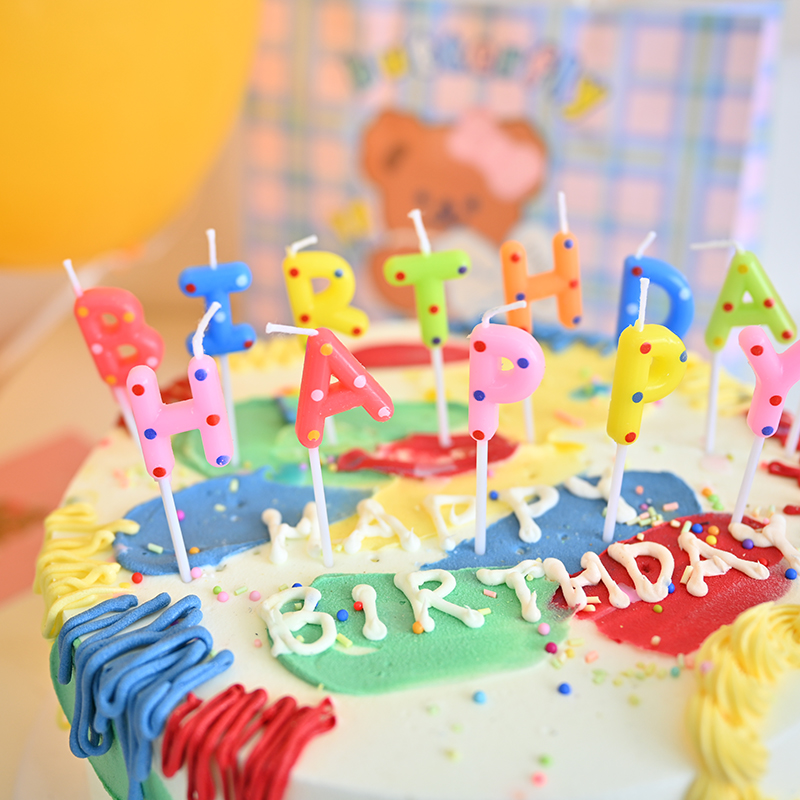 彩色HB生日蜡烛波点happy birthday蛋糕装饰生日快乐字母烘焙插件详情1