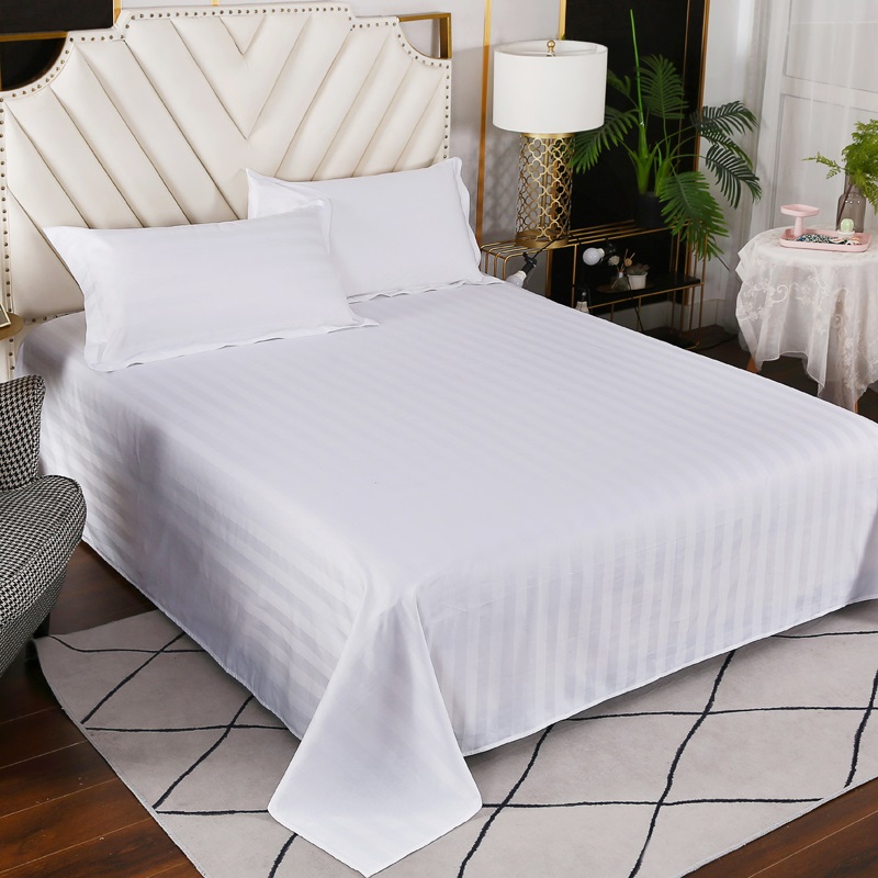 Hotel Shining 3 cm universal satin striped hotel linen bedding, pure white all-cotton Gongsatin jacquard bed set, four-piece quilt cover, bed sheet, soft and comfortable Specification image
