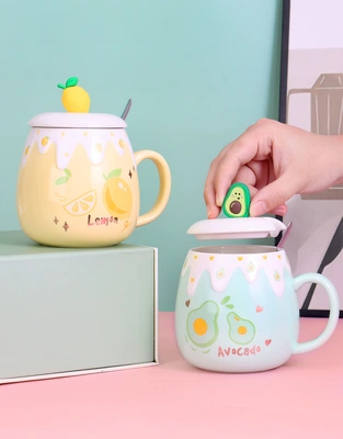 Mug ceramic Creative household with spoon and lid mug coffee mug ceramic mug promotional gifts can be printed with LOGO thumbnail