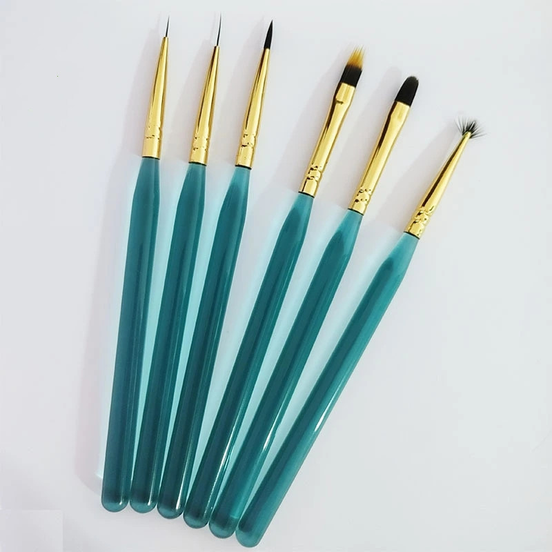 Transparent blue pole Nail pen set 6 nail brush pull line pen universal pen sweep pen fan
