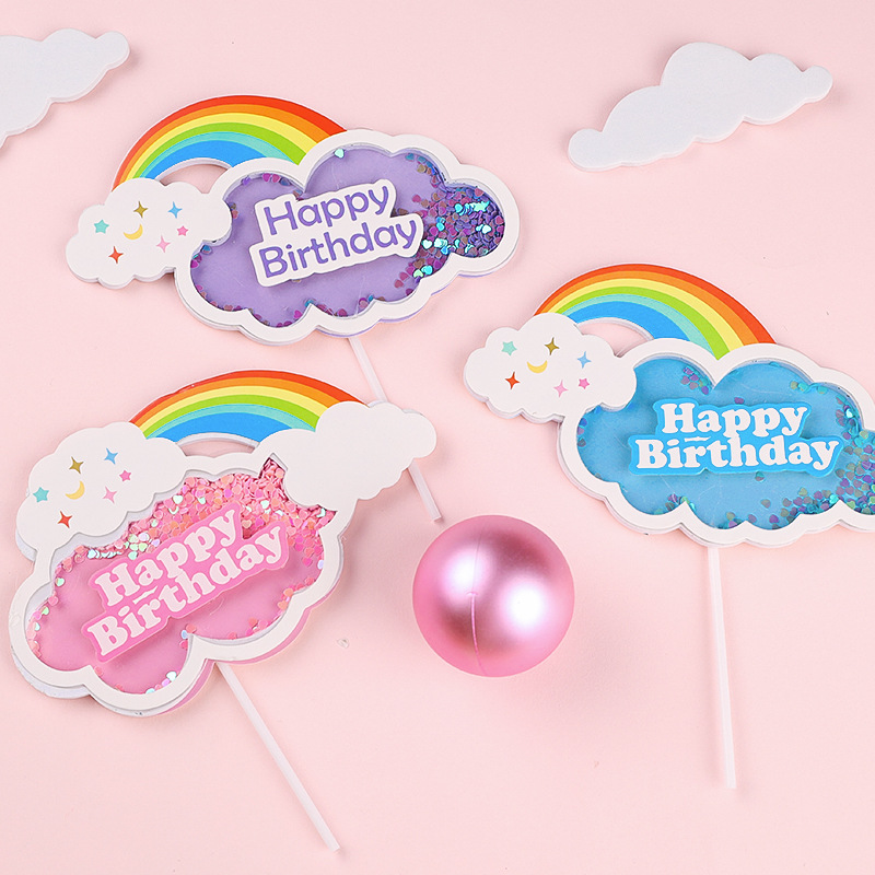 多层亮片彩虹蛋糕插牌插件生日派对甜品台装扮蛋糕装饰详情1