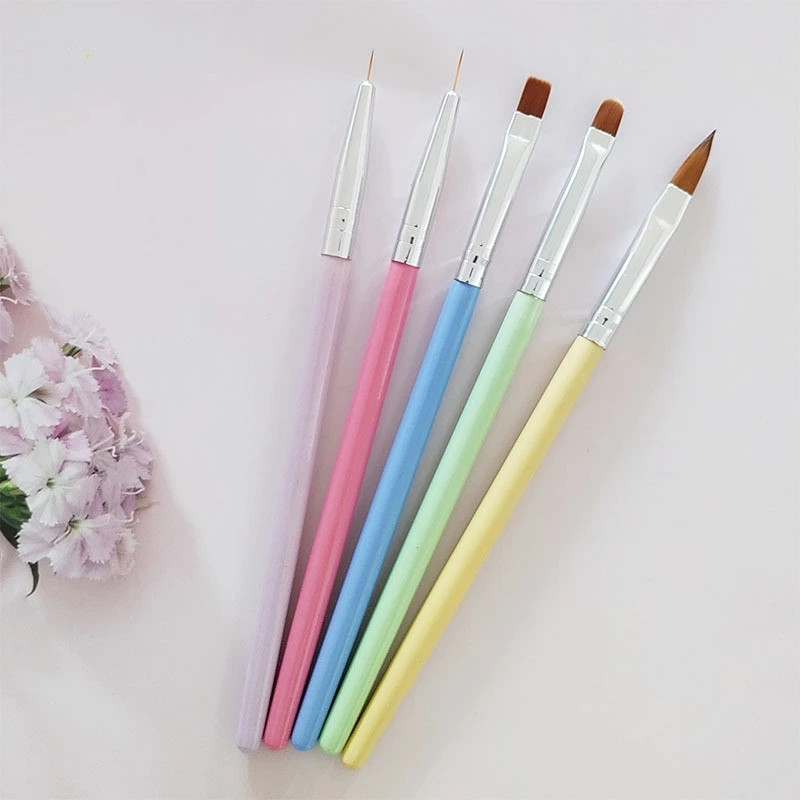 Macaron 5-color wooden Nail Pen Set Nail Brush Brush Thread pen Light therapy pen Crystal pen