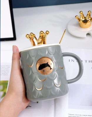 Ins modern simple mug stylish personality mug with lid spoon ceramic cup wedding activities gift cup set logo thumbnail