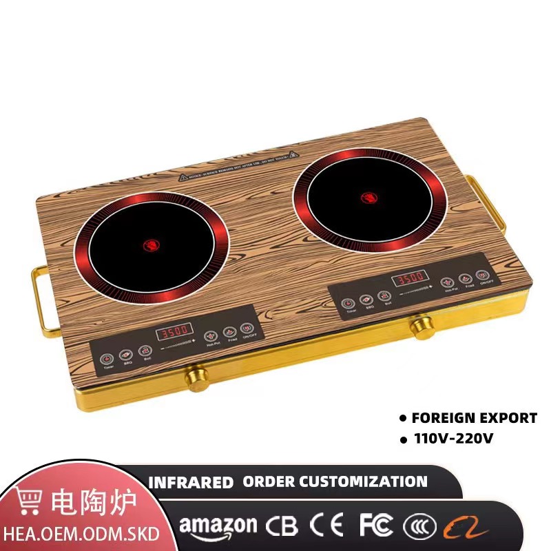 Double-head electric ceramic stove 3500w, intelligent timed heating, no pot picky, Middle Eastern double-head electric stove, ceramic cookware, double-head stove