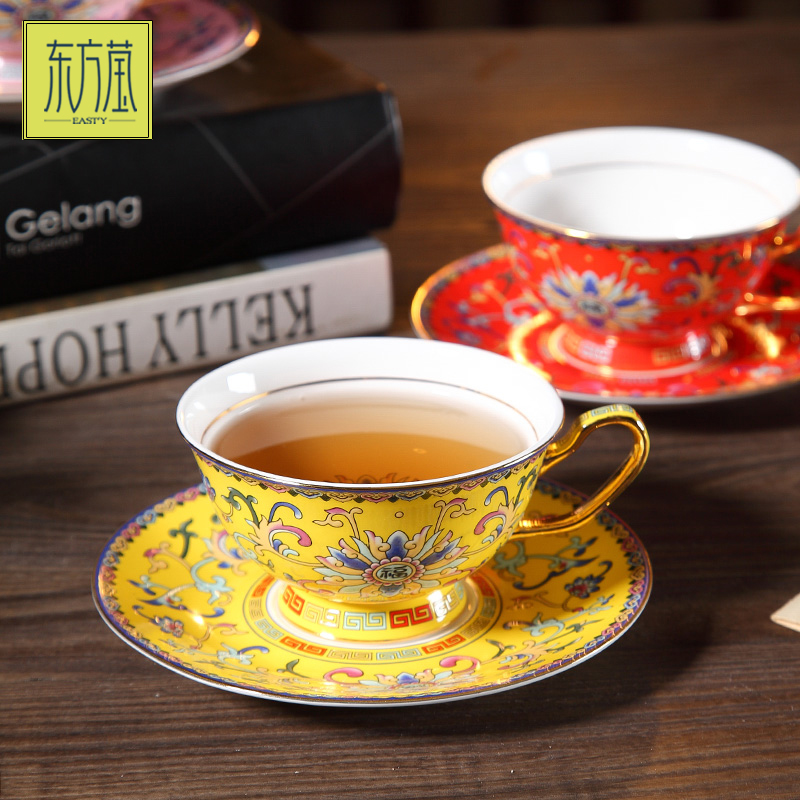 陶瓷杯骨瓷咖啡杯碟套装珐琅彩高档精致陶瓷花茶杯小奢华下午茶红茶杯礼盒装家用送礼详情3