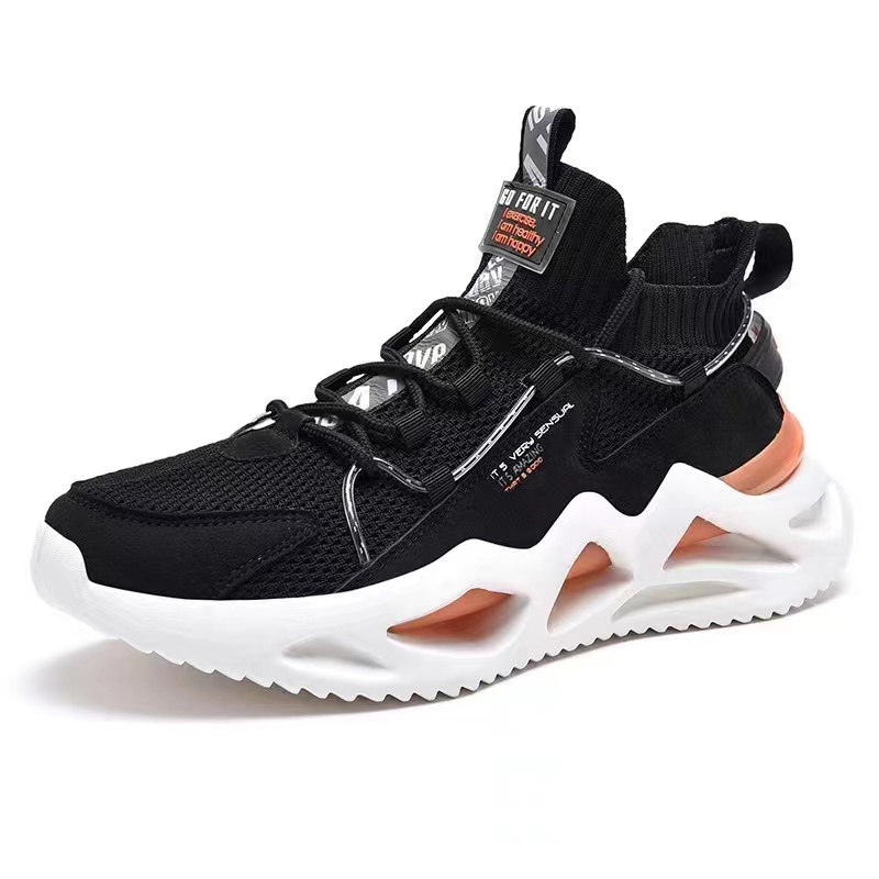 2022 summer men's sports shoes foreign trade new front lace-up fly woven round head spot blade bottom leisure running shoes thumbnail