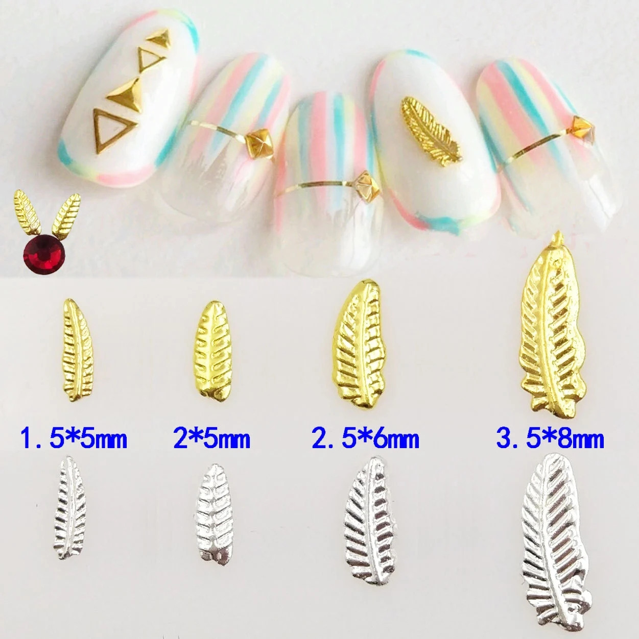 Gold silver leaf Japanese new metal piece small feather rivet Japanese nail patch nail decoration Specification drawing
