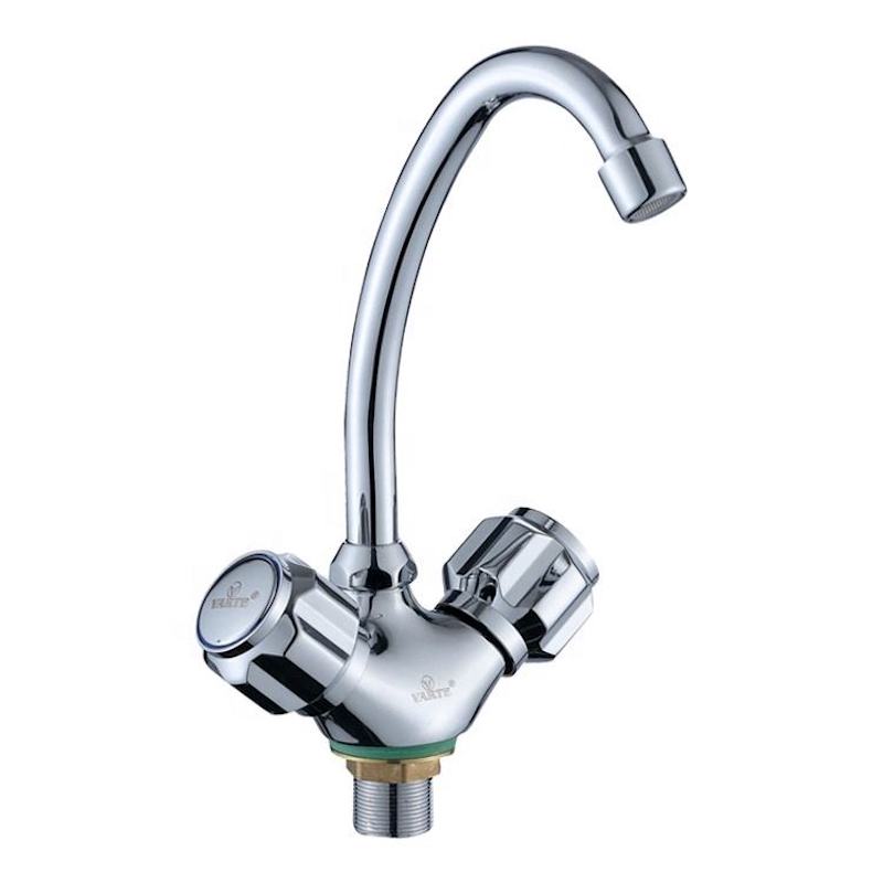China Sanitary Ware Double Cross Hot Cold Double Handle Zinc Kitchen Sink Faucet Mixer thumbnail