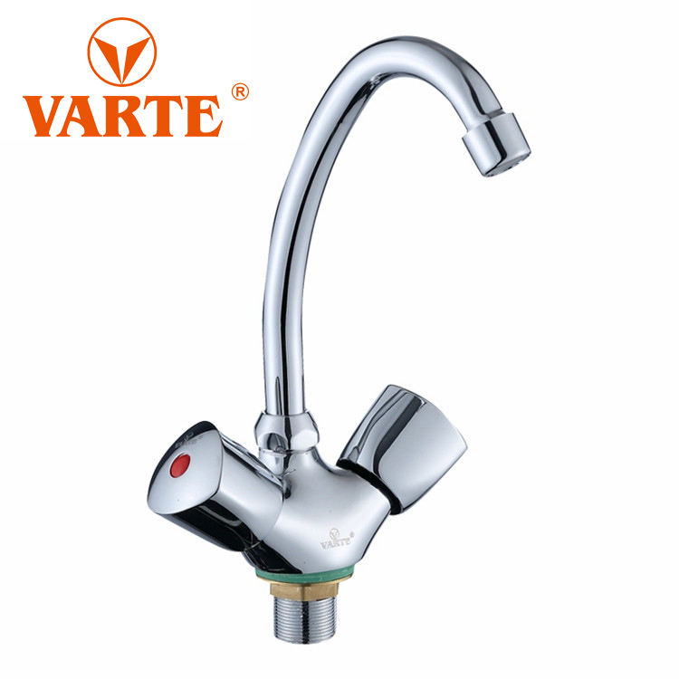 Deck Mounted Bridge Design Double Handle Zinc Alloy Long Neck Hot Cold Kitchen Faucet Grifo thumbnail