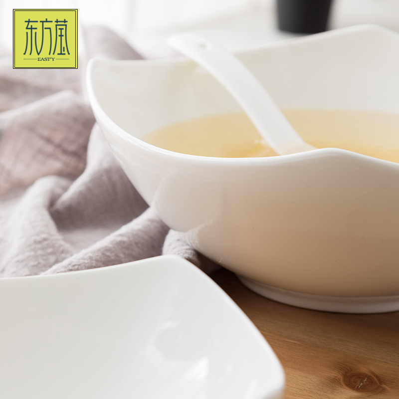 陶瓷碗骨瓷碗大汤碗水果沙拉碗西餐碗排骨碗饭盆家用方形碗异形碗大容量汤碗纯白酒店商用散碗详情6