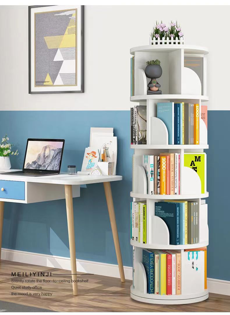 儿童书架简易落地家用大容量学生360度旋转多层书柜置物架多功能详情5
