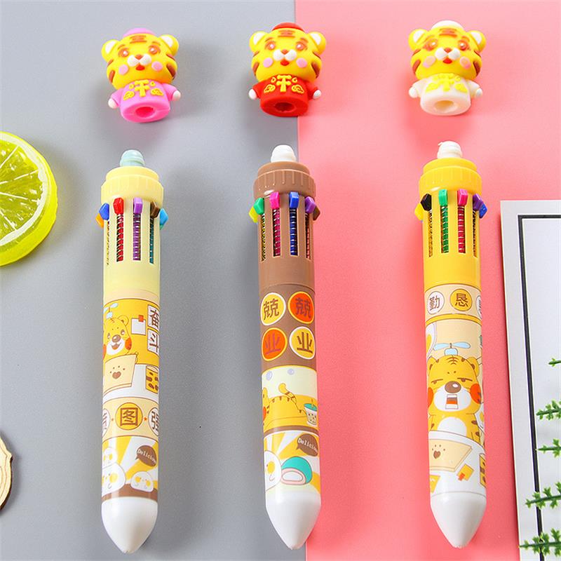 Creative Tiger Press Ten Color Ballpoint Pen Cute Student Stationery 10 Color Pen Color Ledger Pen Multi-Color Oil Pen Specification drawing
