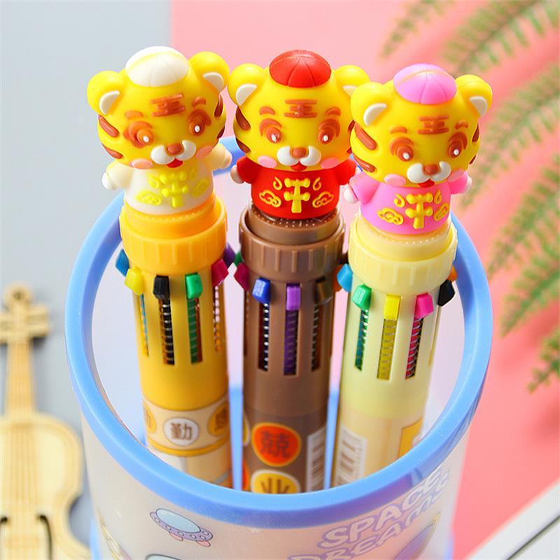 Creative Tiger Press Ten Color Ballpoint Pen Cute Student Stationery 10 Color Pen Color Ledger Pen Multi-Color Oil Pen details Picture