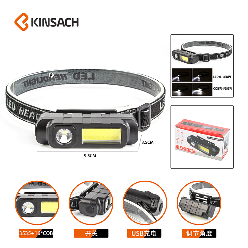 Head-mounted USB charging high-intensity LED headlamp COB long-range multi-functional outdoor flashlight details Picture