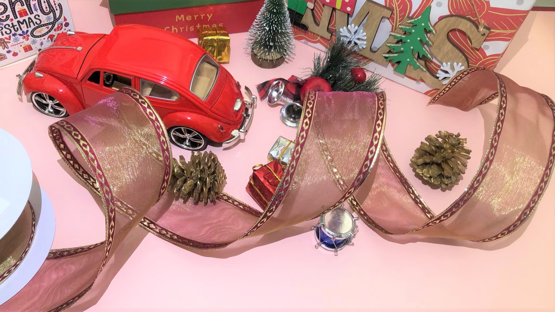 Item No. : 2088 Christmas Gift Packaging Decoration DIY Wine Red Double-sided Wire Webbing 6.3cm Specification image