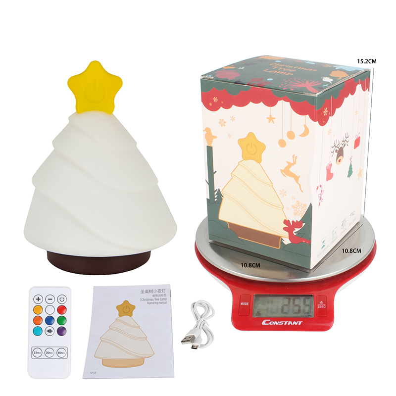 Christmas tree silicone night light, creative gift LED light, USB charging, cold and warm adjustable light, patting and sleeping light Specification image
