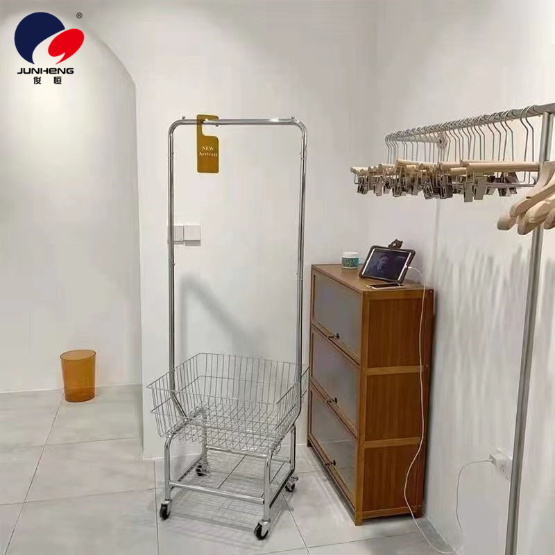 Simple coat rack, floor-standing bedroom storage rack, home storage basket, mobile clothes rack for clothing stores, trolley Specification image