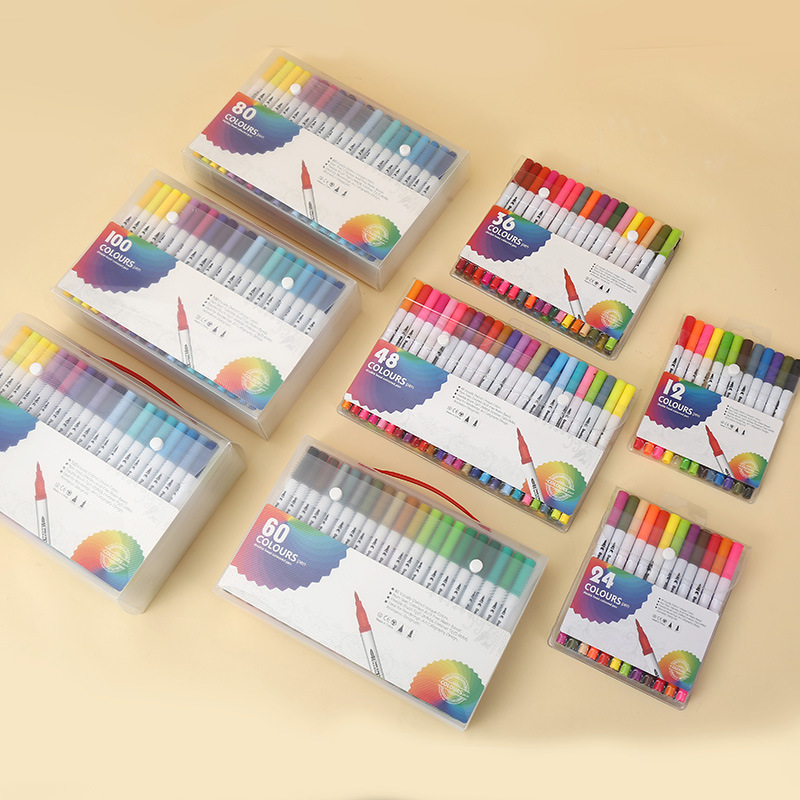 水彩笔12色24色36色水溶性软头笔儿童涂鸦绘画美术双头水彩笔套装详情3