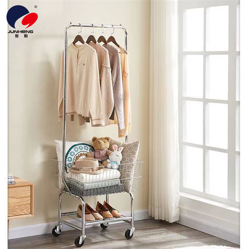 Simple coat rack, floor-standing bedroom storage rack, home storage basket, mobile clothes rack for clothing stores, trolley Application Scenario
