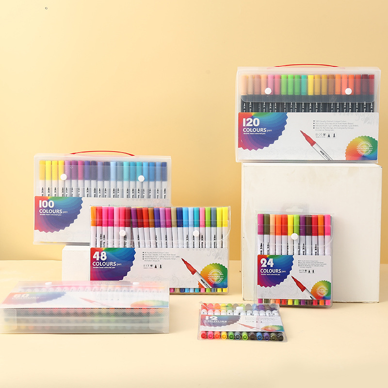 Watercolor pen 12 color 24 color 36 color water-soluble soft tip pen for children's graffiti painting art set of two-tip watercolor pens thumbnail