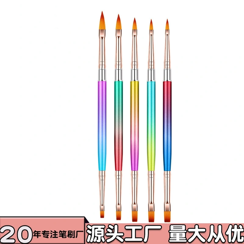 5 double head nail brush metal gradient rod painted pen nail brush set carving pen wholesale