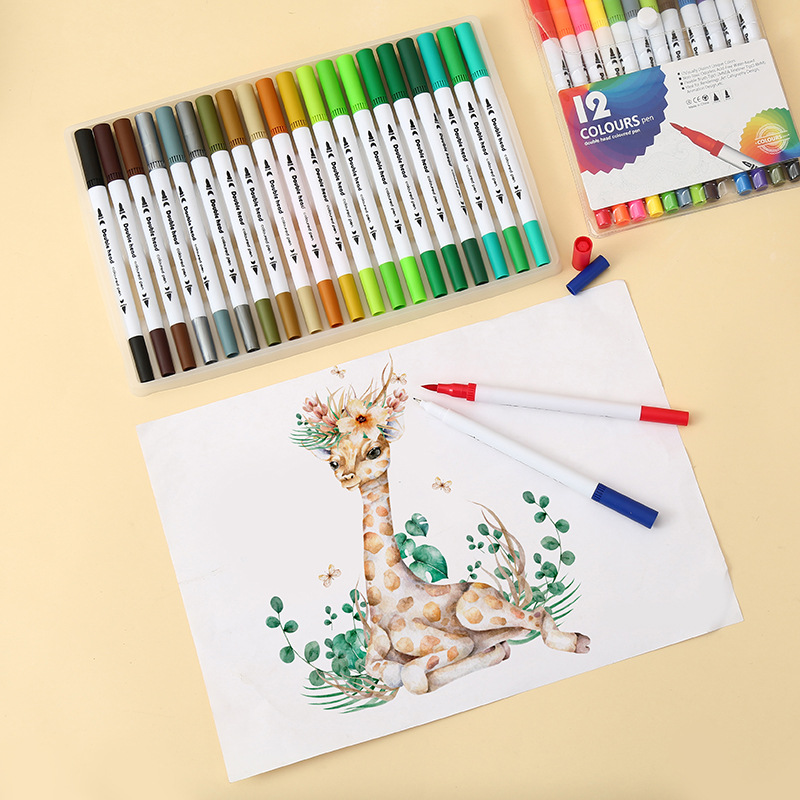 水彩笔12色24色36色水溶性软头笔儿童涂鸦绘画美术双头水彩笔套装详情5