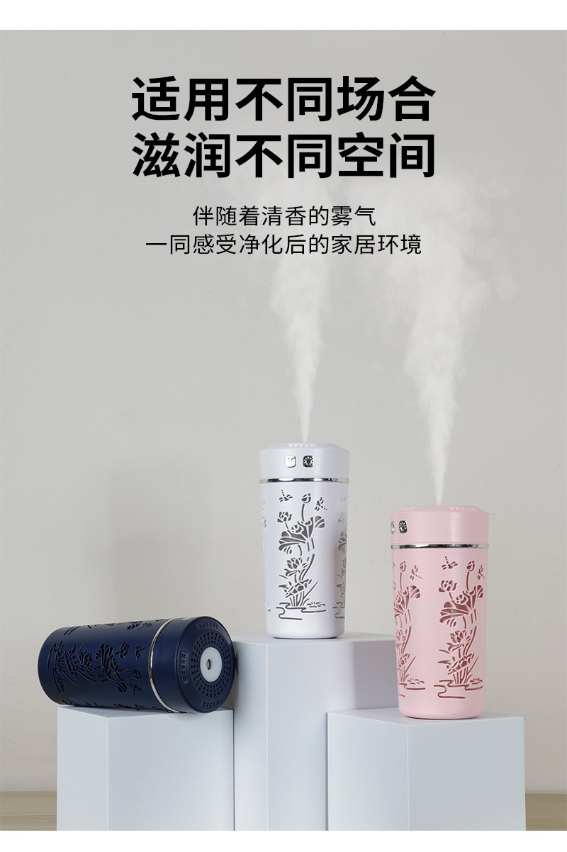 爆款荷花杯湿器车载空气补水便携USB小夜灯迷你美容仪补水仪七彩氛围灯桌面香薰机学生用品镂空荷花杯家用地摊玩具加湿器详情5