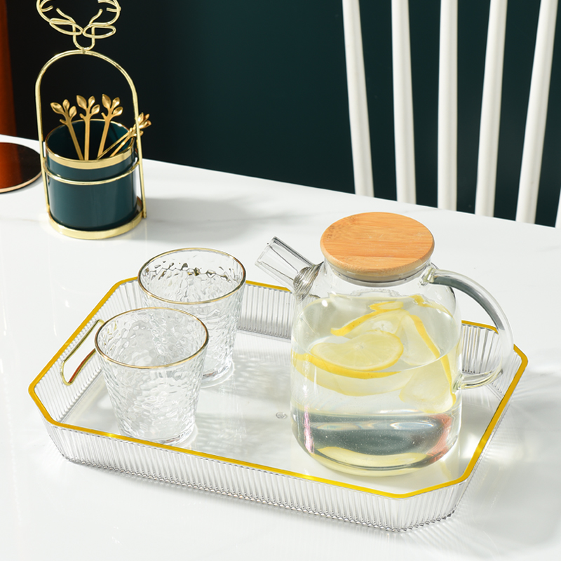 Large PET plate 37*25*4 Light luxury tray ins style dining plate Transparent tea cup water cup tea plate Plastic cup plate modern commercial dining plate