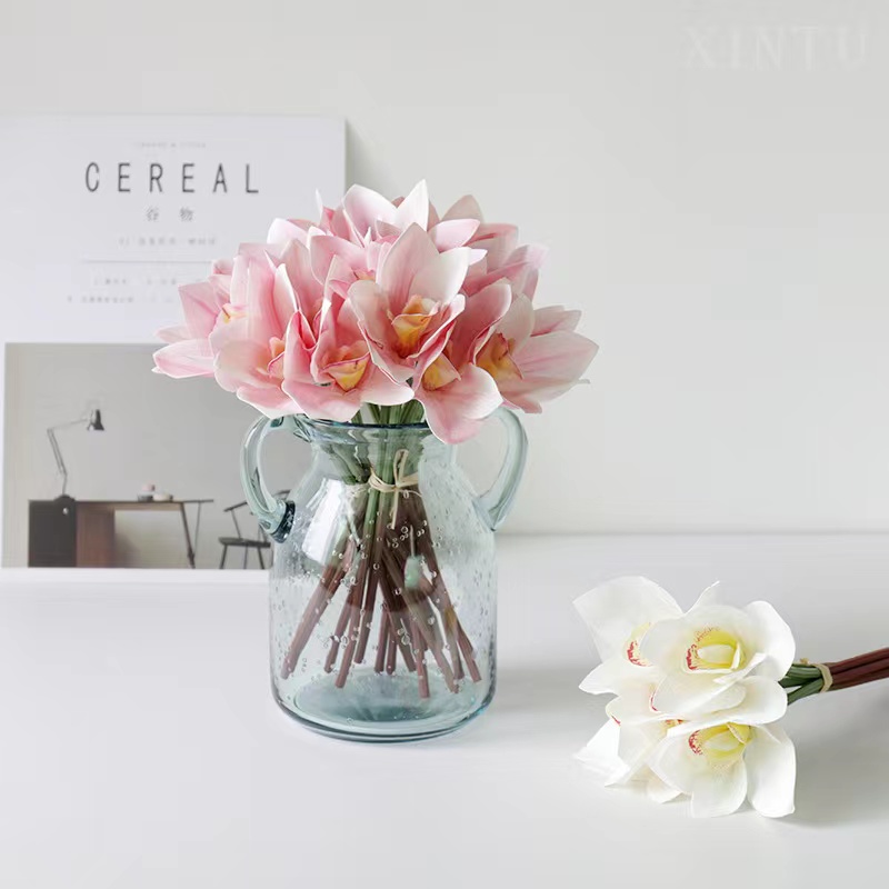 Manufacturers direct wedding decorative flower photo props fake flower 3D printing film 6 feel Cymbidium simulation bouquet thumbnail